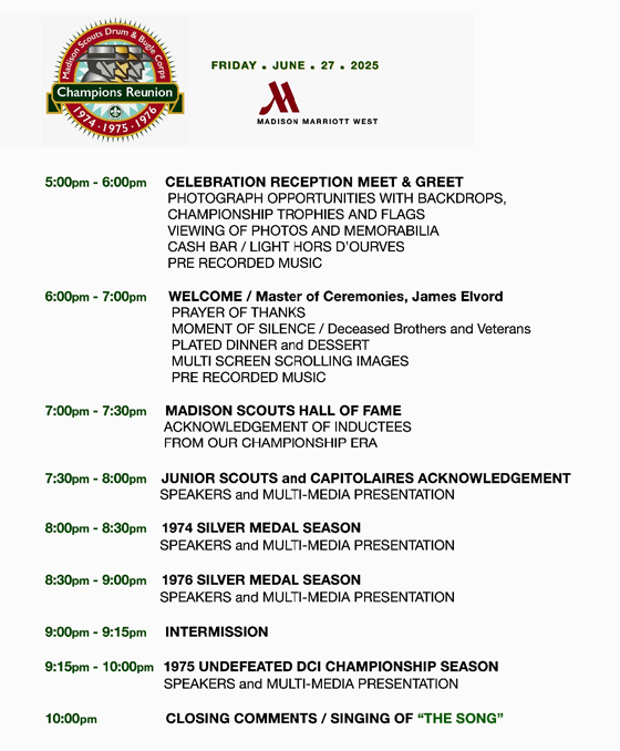 CHAMPIONS REUNION schedule email